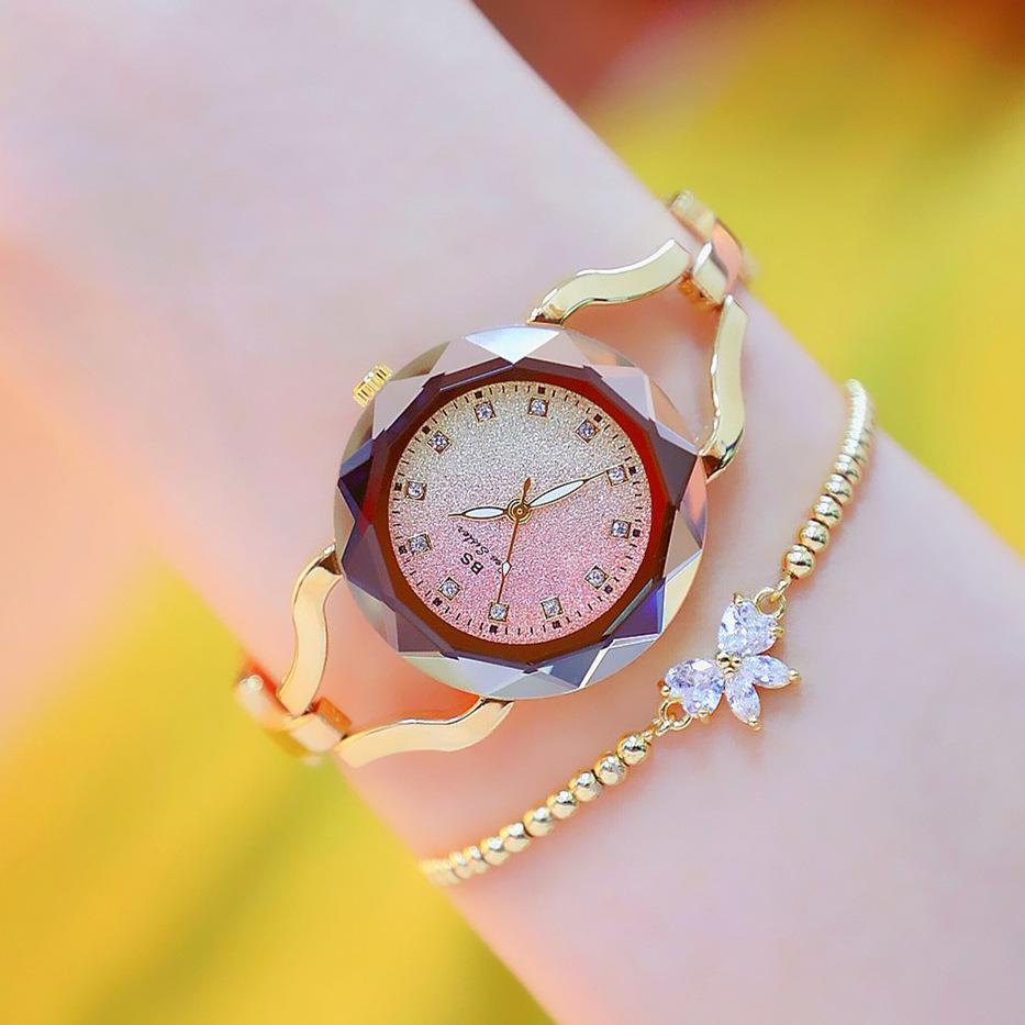 BEE SISTER BS Ladies Starry Sky Wrist Watches Dress Gold Watch Women Crystal Diamond Watches Stainless Steel Silver Clock Women Femme Quartz Watches