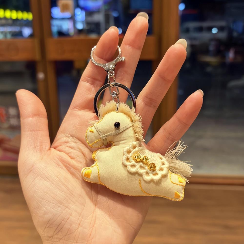 Kawaii Cartoon Pony Keychain Chinese Style Good Luck Pony Pendant Handmade Mini Stuffed Animal Keyring Car Decoration