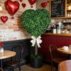 1/2Pcs Artificial Heart Topiary Tree Love Heart Topiary Stake with Rainbow Bow Indoor Outdoor Garden Porch Faux Shrubs Plants