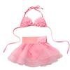 2Pcs Baby Summer Swimwear, Solid-Color Hanging-Neck Floral Top + Tutu Skirt