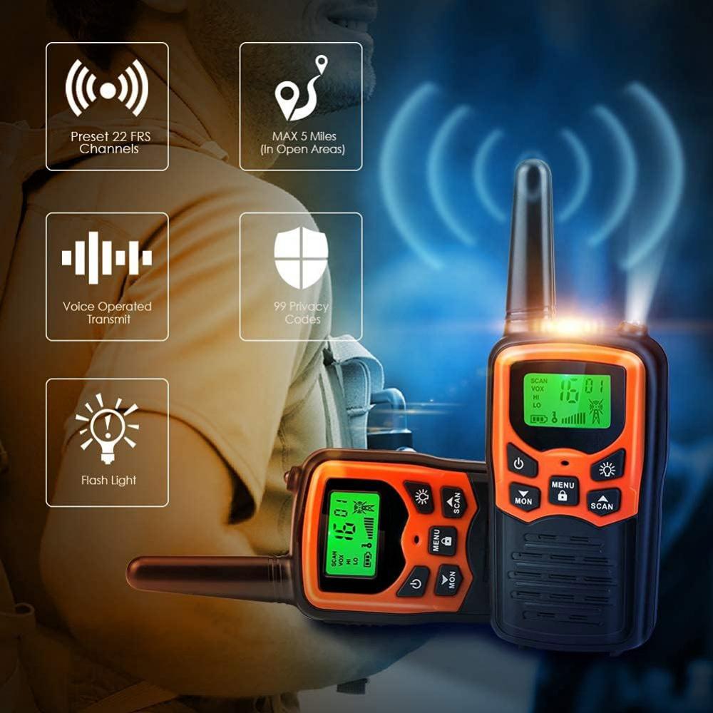 2 комплекта раций дальнего действия для взрослых с 22 каналами FRS, семейная рация со светодиодным фонариком и ЖК-дисплеем VOX для пеших прогулок и походов