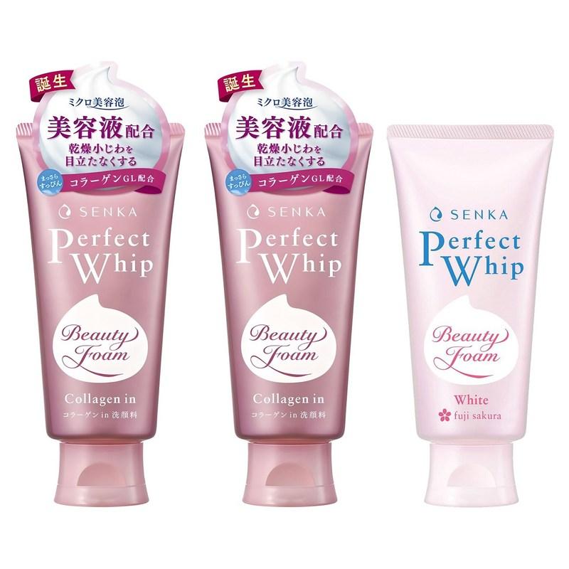 Senka Perfect Whip Collagen In 120g 2 pcs + White Fuji Sakura 100g, 1 set