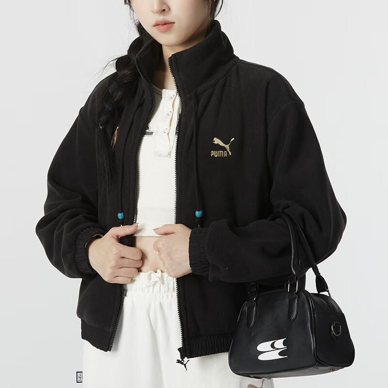 Puma Новогодний логотип вышитый открытый теплый воротник стойка флисовая куртка женская куртка черный 625838-01