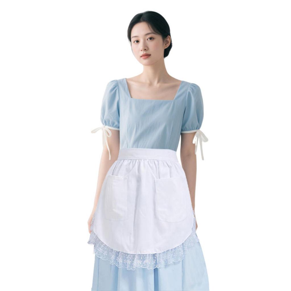 Lace/Ruffled Decor Woman Apron Half Waist Short Cosplay Maid Lolita Pinafore Baking Kitchen Cleaning Bib with Pocket