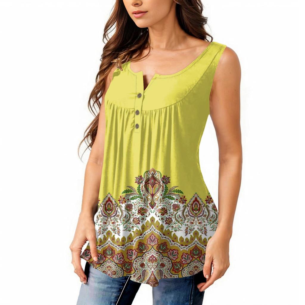 Женская мода плиссированная безрукавка повседневная футболка жилет топ на пуговицах