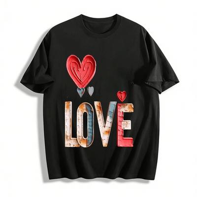 Винтажная потертая футболка с принтом сердца LOVE, повседневная, для пар, с коротким рукавом, 100% хлопок