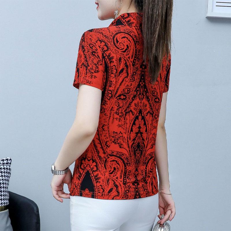 Women's Vintage Folk Printed Shirt Fashion Decoration Summer Turn-down Collar Commute Straight Blouse
