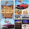 Vintage Motel Metal Tin Signs Wall Art Route 66 Car Posters for Garage Motel Hotel Club Cafe Bars Pubs Iron Painting Decoration