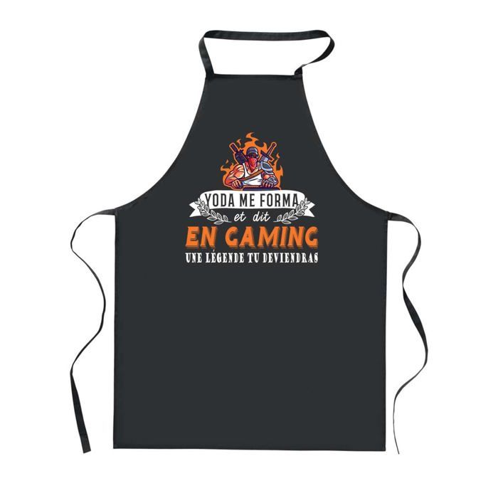 Tablier de cuisine - PLANETEE - Gaming Légende Humour - Noir - 90x60 cm - Impression France