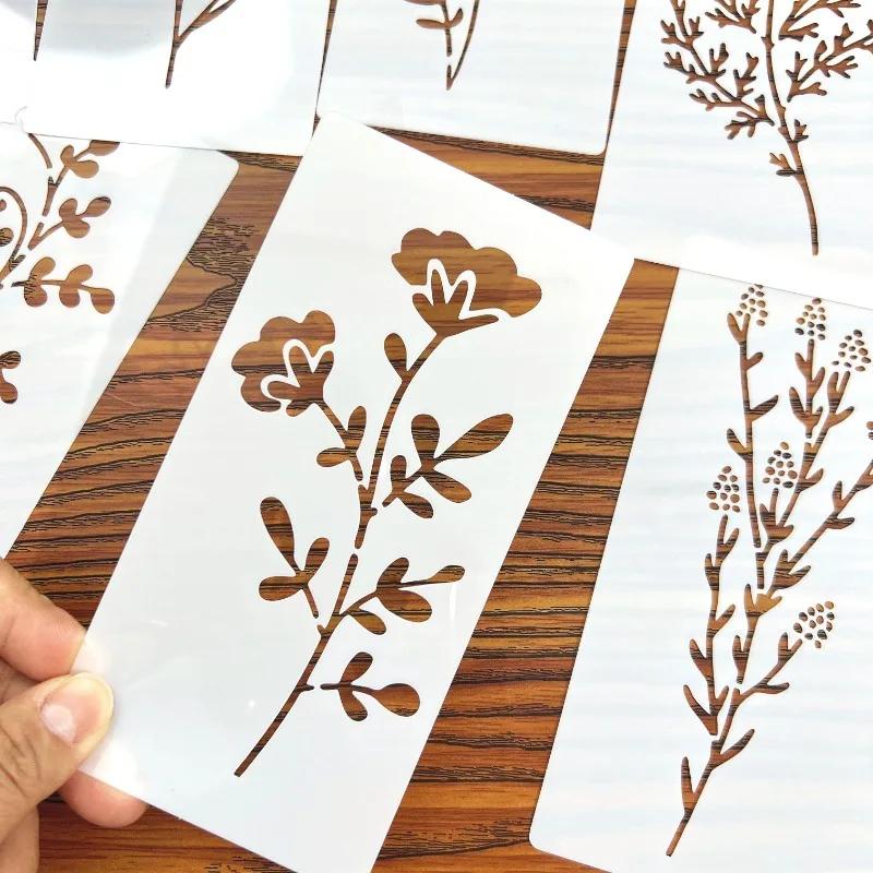 18pcs DIY Floral Painting Stencils,Reusable Plastic Templates for Wood,Paper-Craft Supplies for Spray Painting and Doodling