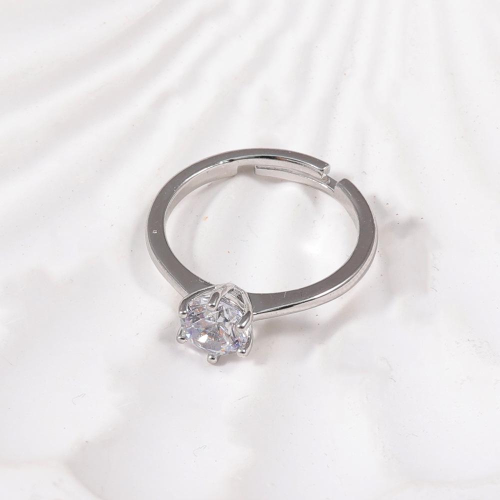 Classic Adjustable Six-Prong Solitaire Ring - Light Luxury Jewelry Accessory