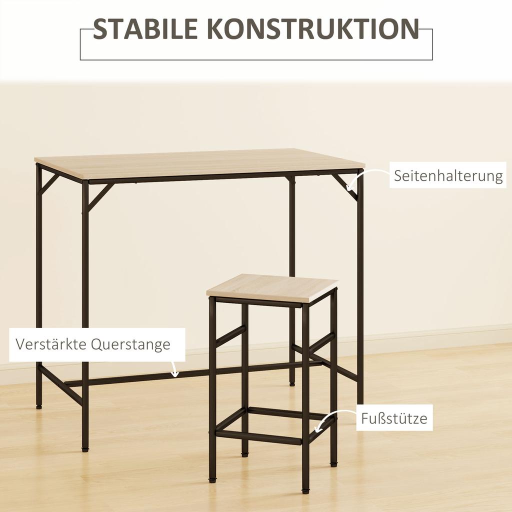 Bar Table Set Standing Table with 4 Bar Stools, 5-Piece Table Set, Steel Oak