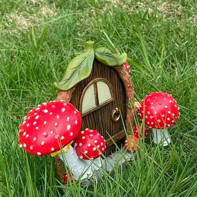 1 светящаяся статуя грибного домика из смолы - украшение для сада и патио на открытом воздухе, батарейки не требуются