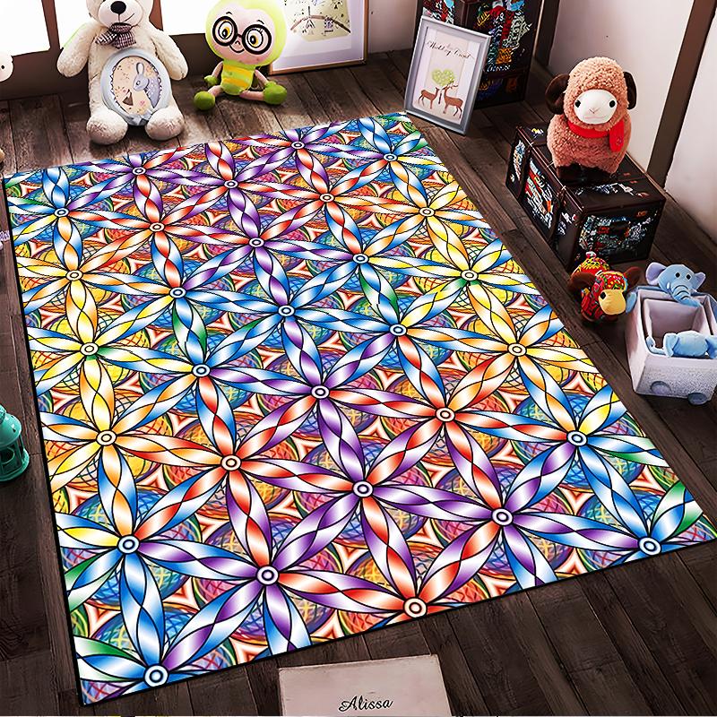 Colorful Geometric Pattern Floral Carpet for Living Room Decor Rug Suitable for use as an anti-slip for living room bedroom sofas