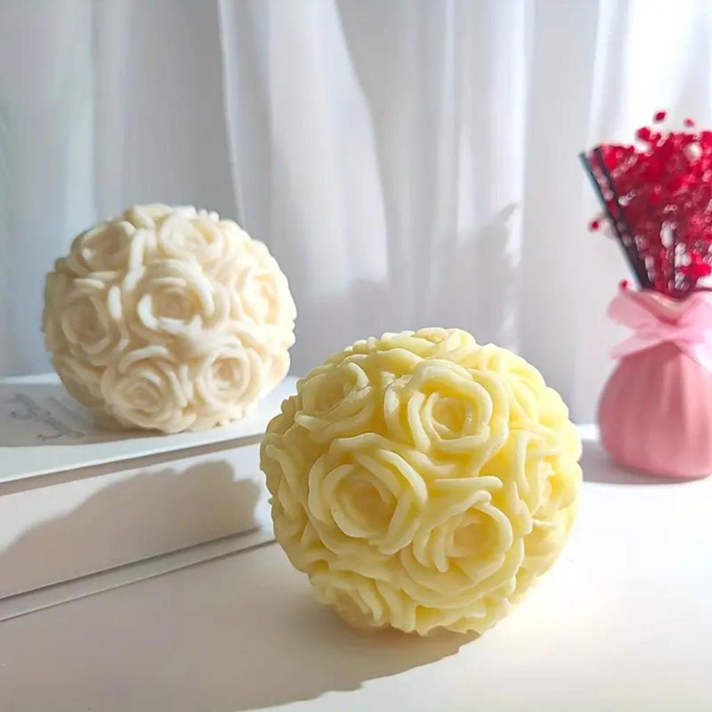 3D Rose Ball Candle Resin Silicone Mold Valentine's Day Casting Mold Creative Elegant Flower Candle Holder Suitable For DIY Can