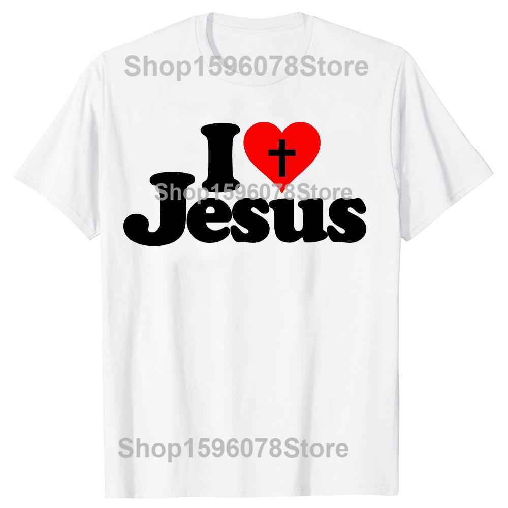 I Love Jesus T Shirt for Men Short Sleeved God Religion T-shirt Church Christian Tshirt Fashion Street Tee Top Gift