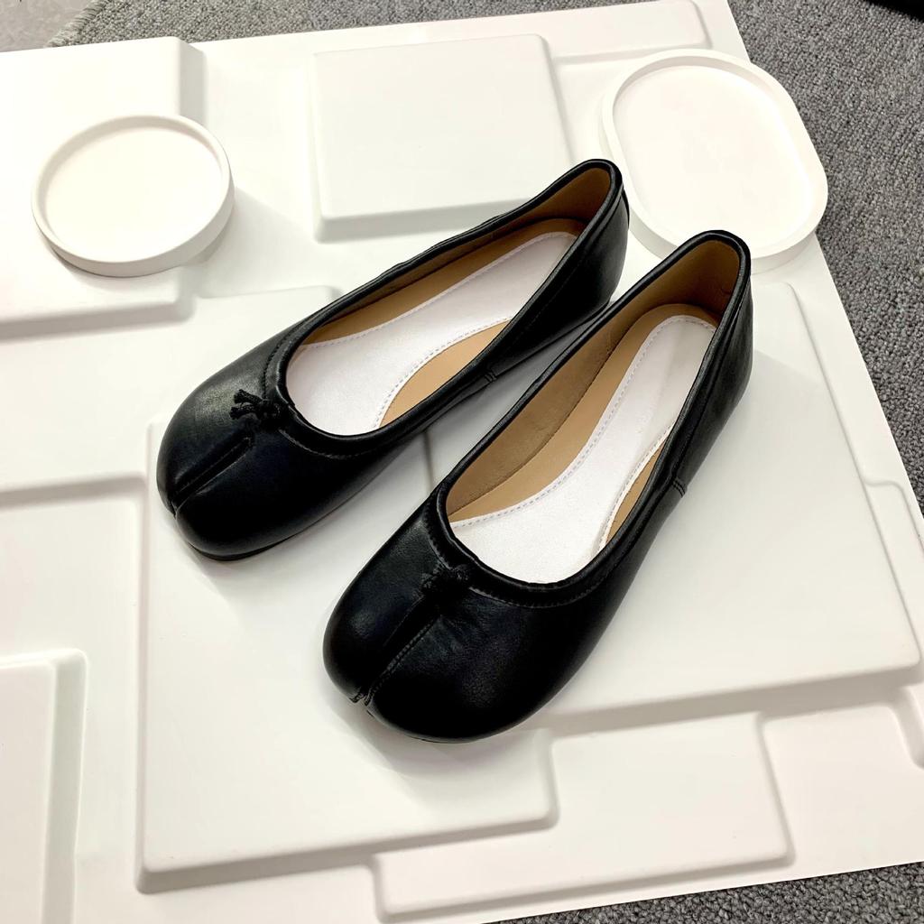 Туфли-раздвоенки из натуральной кожи свиной копытец: Универсальные плоские лоферы для женщин