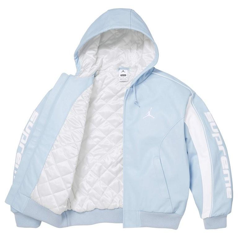Кожаная куртка с капюшоном Supreme x Jordan Светло-голубая