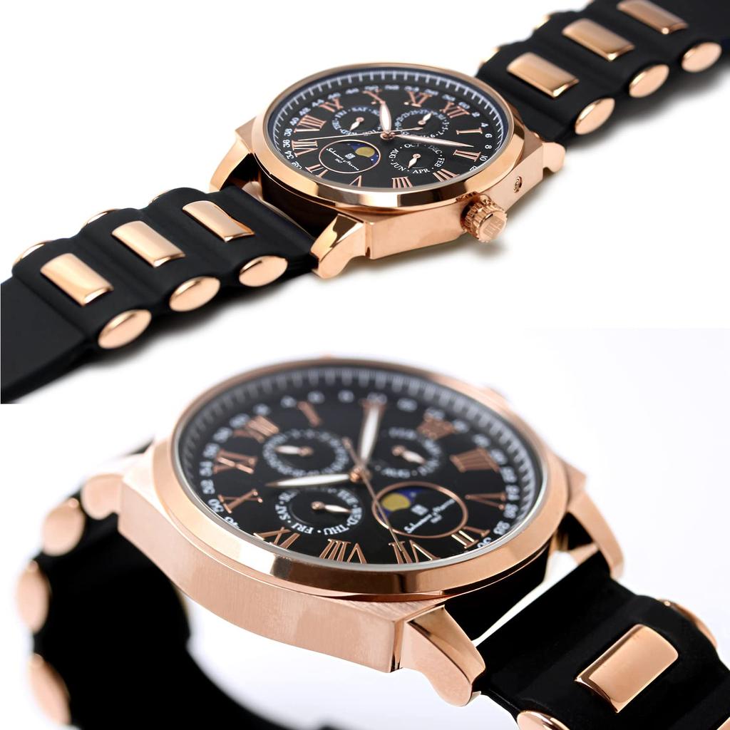 Watch Moon Phase Multi Calendar 5 ATM Water Resistant Business Formal Rubber Belt Limited Model Black Pink Gold [Salvatore Mara] Men's SM22105R-PGBK