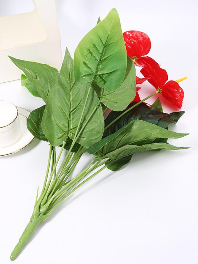 2 пучка красных пальмовых цветов, 10 цветов, искусственные растения, имитация антуриума, зеленые растения, предметы интерьера, украшения для отелей