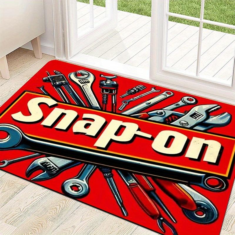 Нескользящий коврик для двери с логотипом Snap-On Tool, Ярко-красный с черно-белыми иллюстрациями, Моющаяся фланель для декора дома, офиса, гаража