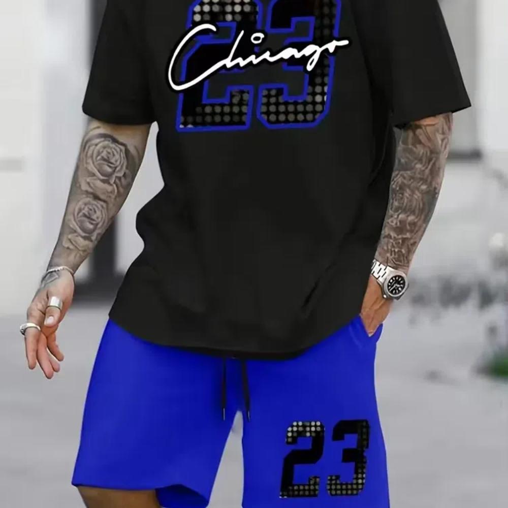 Комплект из 2 предметов для мужчин, повседневная футболка с коротким рукавом и шорты на шнурке, летний комплект мужской одежды для отдыха, отпуска, тренировок