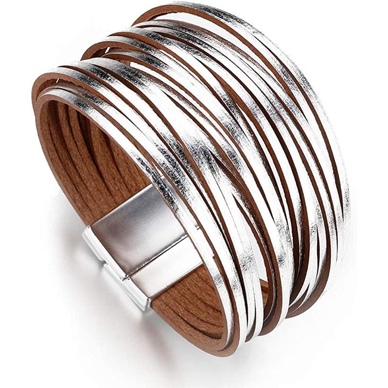 Кожаные браслеты для женщин, леопардовые многослойные хрустальные бусины в стиле бохо, браслет-манжета, ювелирные изделия