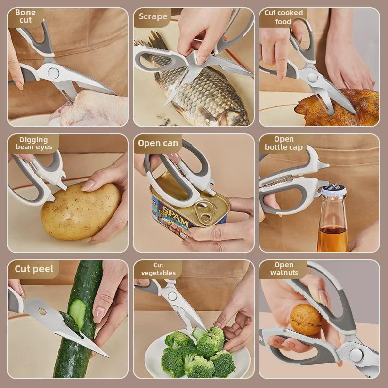 Сверхпрочные кухонные ножницы из нержавеющей стали для разделки курицы и костей – многофункциональные с магнитным держателем