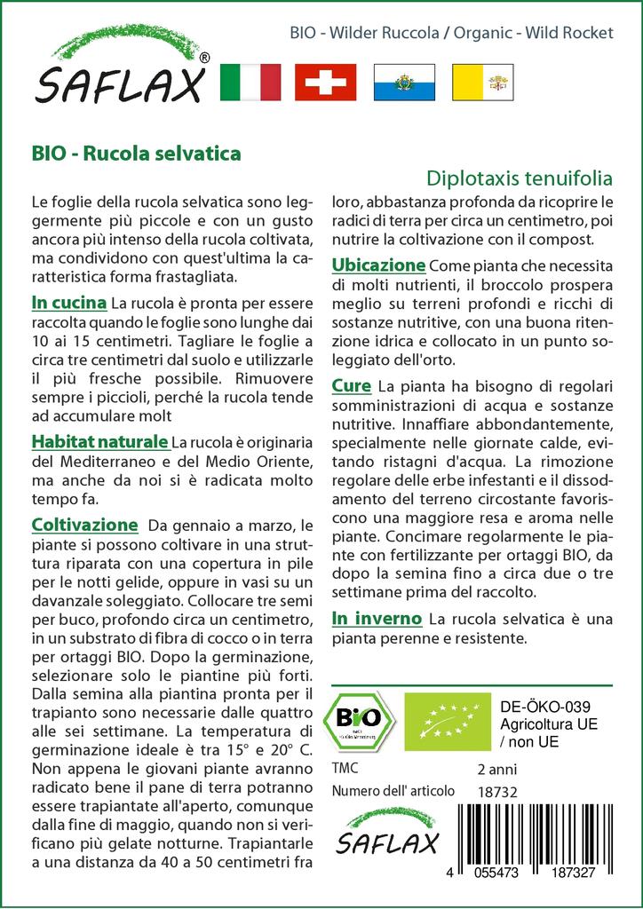 SAFLAX Garden in the Bag - Органический - Wild Rocket - 1500 семян - С субстратом в подходящем мешке - Diplotaxis tenuifolia