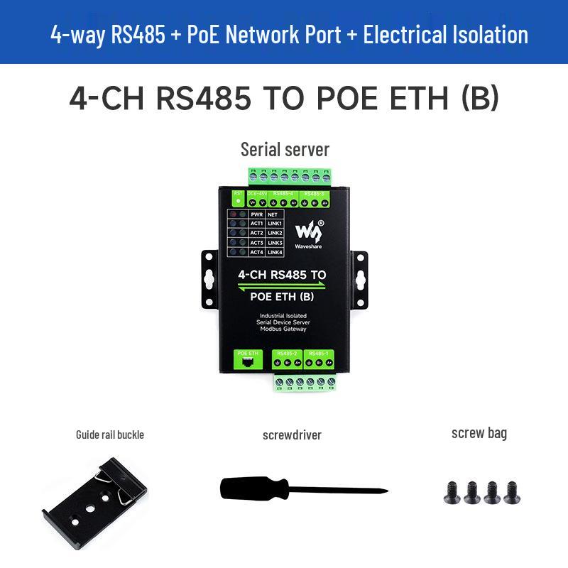 Four-Way RS485 to RJ45 Ethernet Modbus Gateway for Transparent Data Transmission