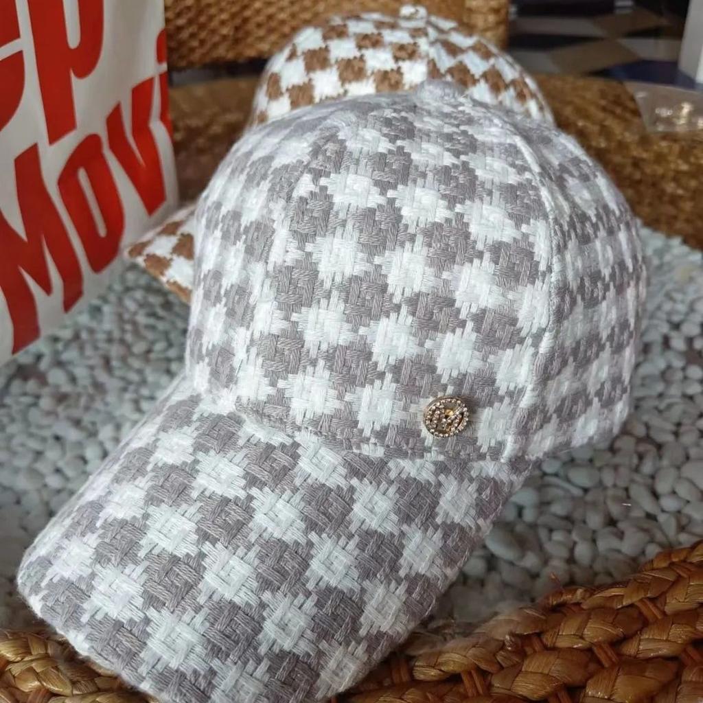 Hat Women's Spring and Autumn Rhinestones M Standard Baseball Cap Women's Ins Tide Cap Women's Plaid Fashion Trend Sun Protection Hat