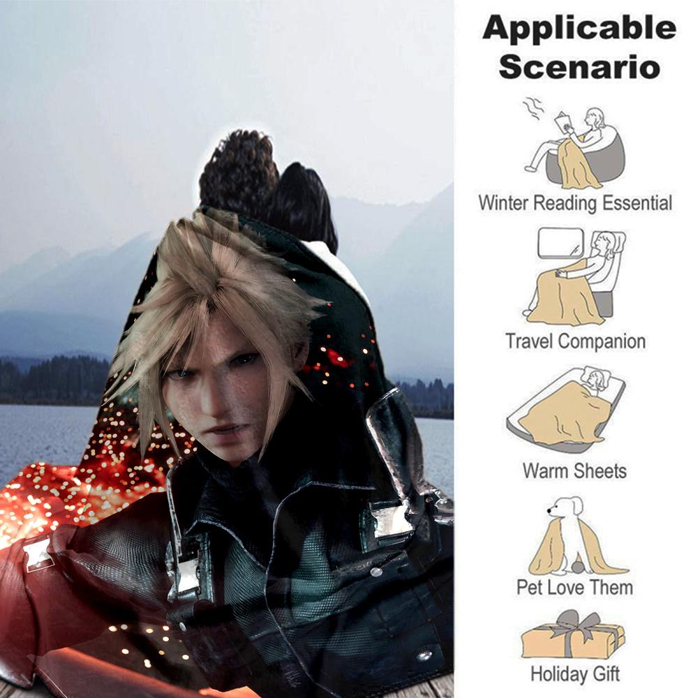 Cloud Strife Final Fantasy Hero Flannel Blanket Super Soft Warm Cozy Blanket for Sofa Bed Office Travel All‑Season Home Decor Gift
