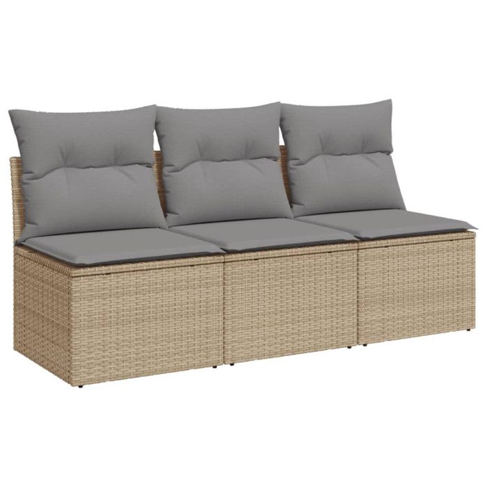 VidaXL Canapé de jardin avec coussins 3 places beige résine tressée 366104