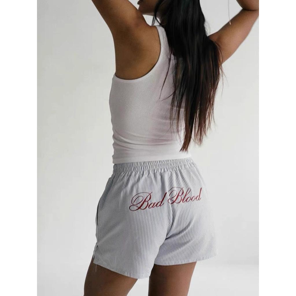 High Waist Embroidered Striped Loose Casual Shorts Women's 100% Cotton Fashion Korean Style Straight Leg Pants Single Wear Summer Shorts