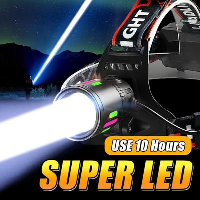 2025 Высокомощный перезаряжаемый светодиодный уличный налобный фонарь с 3 режимами, зарядка Type-C, фонарик для рыбалки, походов, ремонта автомобиля