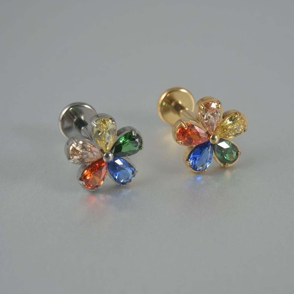 1 шт. Циркониевая серьга-гвоздик для хряща из цельного титана G23, 16G, с внутренней резьбой, кластер из кубического циркония, пирсинг уха (helix, tragus), украшение для тела