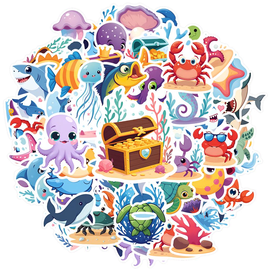 35-50 шт. Милые наклейки «Сокровища» Мультяшные наклейки «Морское приключение» Канцелярские наклейки Наклейки с животными Для блокнота Багажа Мобильного телефона
