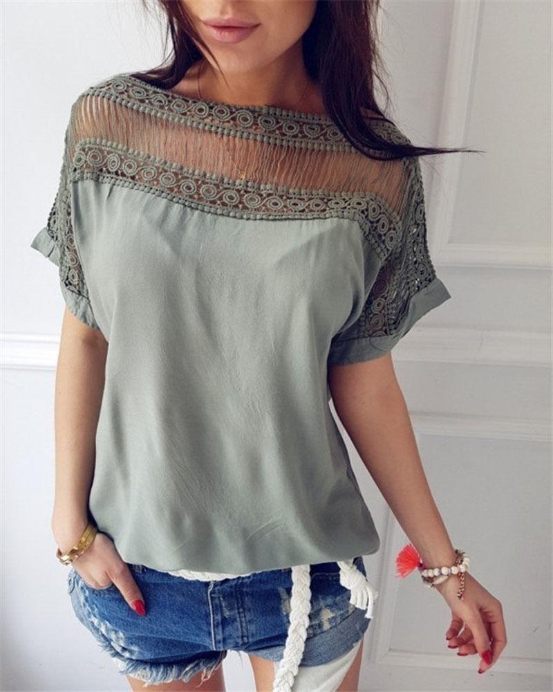 Женская мода Женские повседневные свободные топы Блузка Футболка с коротким рукавом Летняя