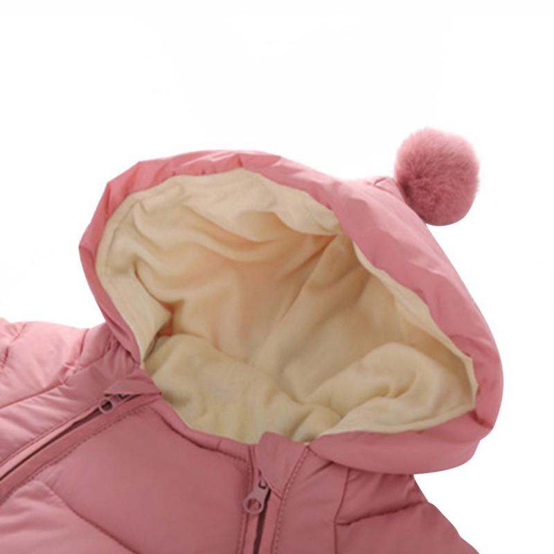 Зимний детский комбинезон с капюшоном, цельный комбинезон на молнии с помпоном, перчатки и чехлы для ножек для девочек и мальчиков