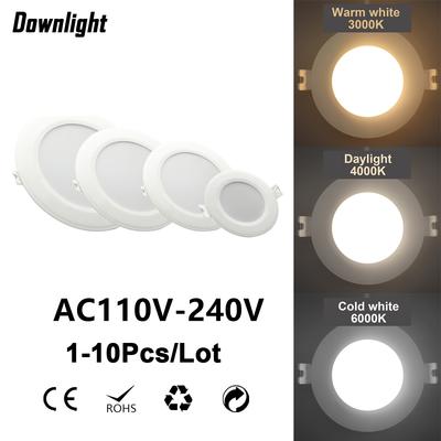 Светодиодный потолочный светильник AC110V 220V Потолочный светильник Точечный светодиодный плафон Встраиваемый светильник вниз Круглый 6W 10W 14W 24W Прожектор Внутреннее освещение