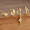 4pcs Fashion Stainless Steel Cubic Zirconia Star Dangle Earring Set For Women Cartilage Piercing Earring Ear Clip Korean Jewelry