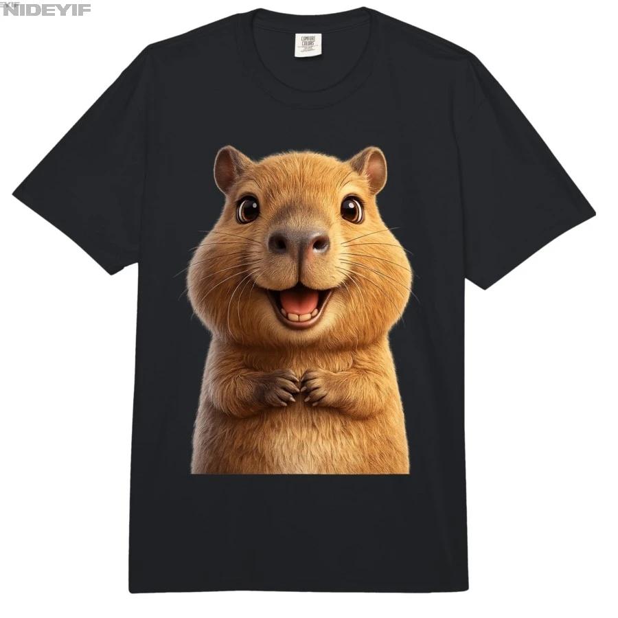 Cute Happy Capybara Face Funny Animal Lover Meme Tshirt For Men Women 100 Cotton T Shirts Short Sleeve Tops 04241