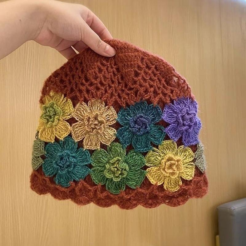 Handmade Crochet Colorful Flower Women'S Hat