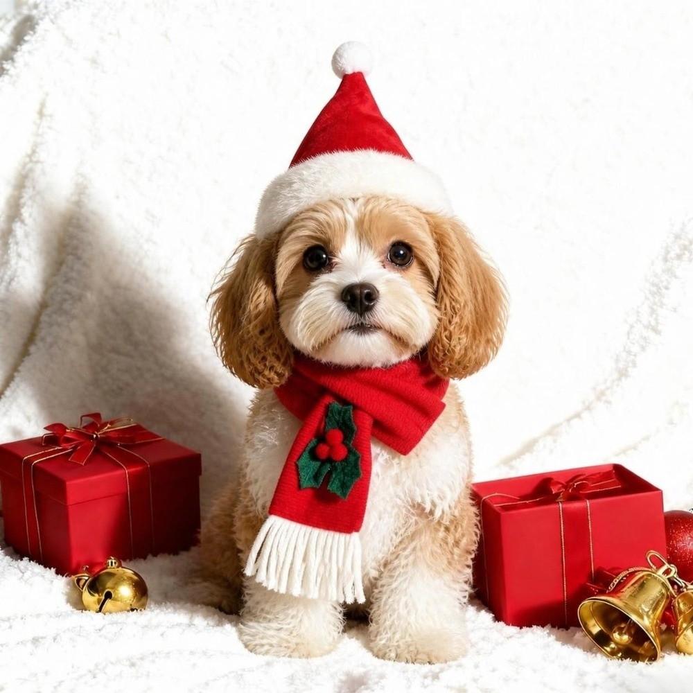 2Pcs/Set Christmas Dog Scarf Collar Warm Dog Bandana Scarf Cozy Pet Neck Warmer for Puppy Kitten
