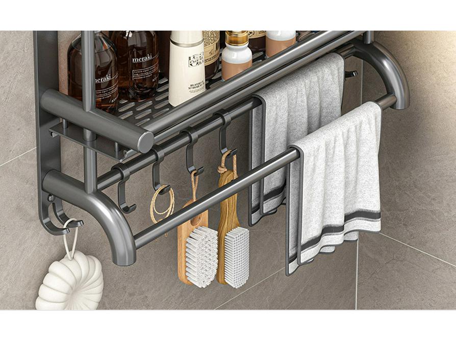 Gray Thick No-Drill Wall-Mounted Bathroom Towel Rack