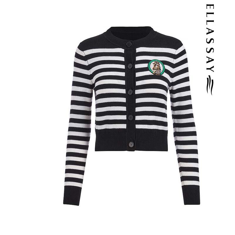 ELLASSAY Women's Striped Color-block Jacquard Knit Sweater