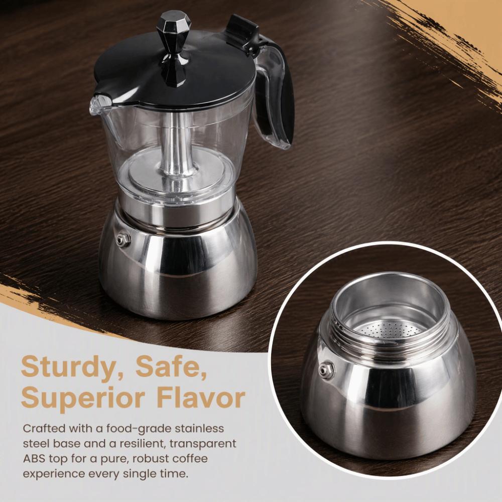 Clear ABS Top Stovetop Coffee Maker Crystal Glass Lid 6 Cup Moka Pot Household Brewing