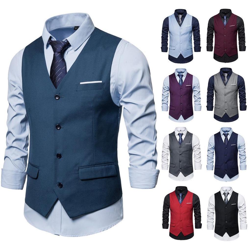 2023 Men's Large Solid Color Single-Breasted Casual Suit Vest - Korean Style