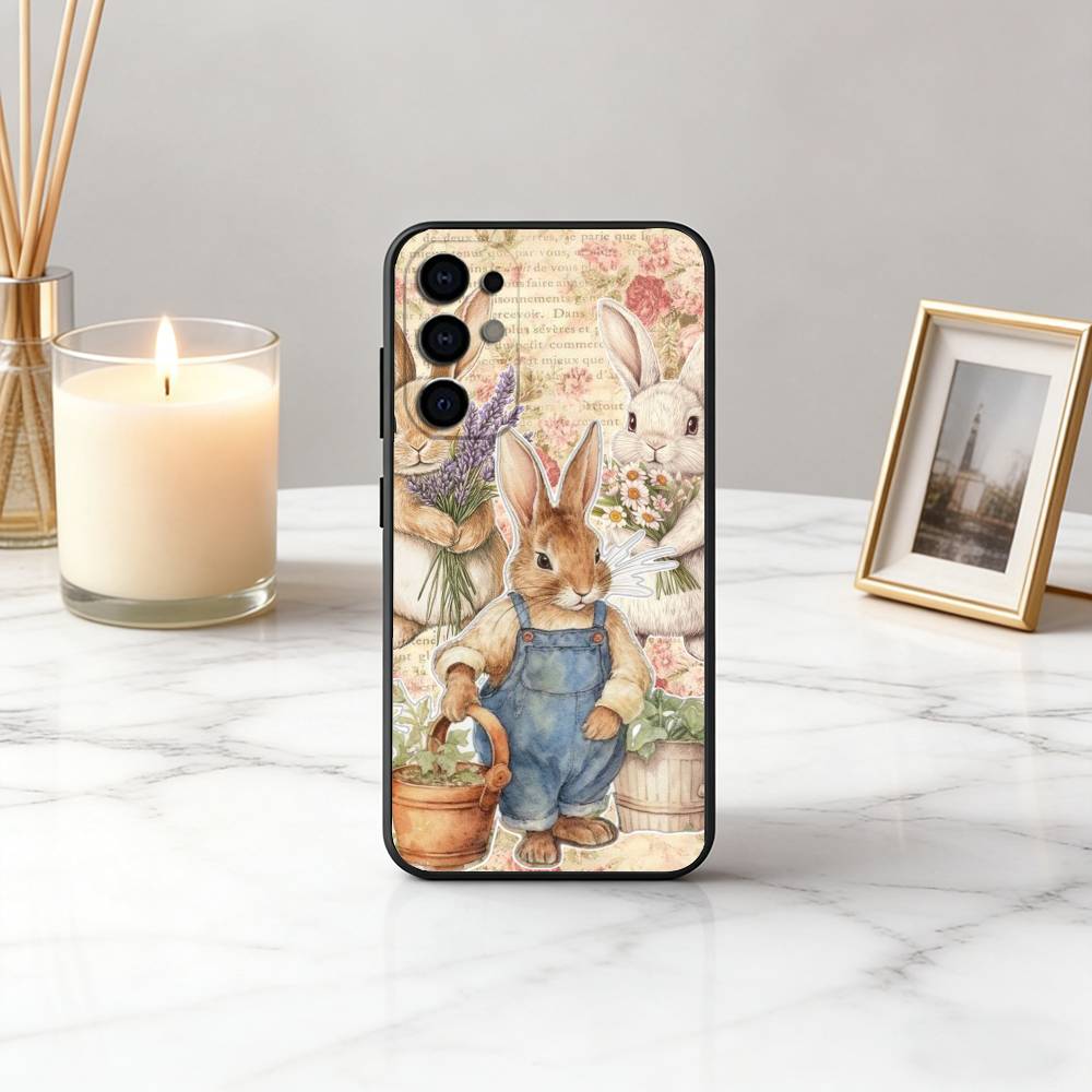 Милый чехол для телефона R-Rabbit P-Peter-RP Черный силиконовый мягкий Для Samsung S25,S24,S21,S22,S23,S30,Ultra,S20,Plus,Fe,Lite