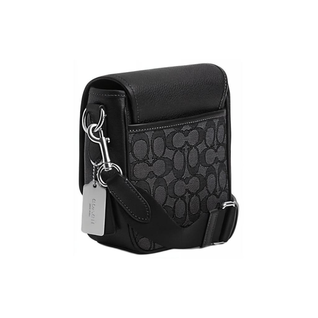 Coach Lucas 16 Classic Monogram Магнитная застежка Кожа и Ткань Плечевая Сумка через плечо Маленькие Мужские сумки Черный CO915-SVO1U
